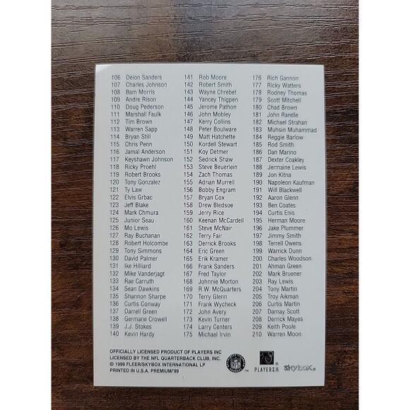 Checklist 1999 Skybox Premium Nos. 1-210 - NFL - Picture 3 of 3